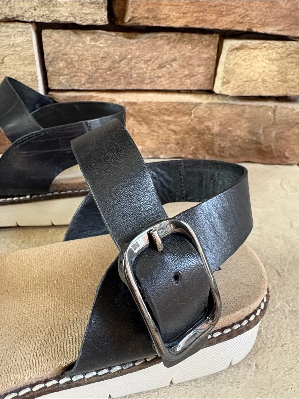 Diba t sz 10 black leather and animal print cow hair sandals - Picture 2 of 12